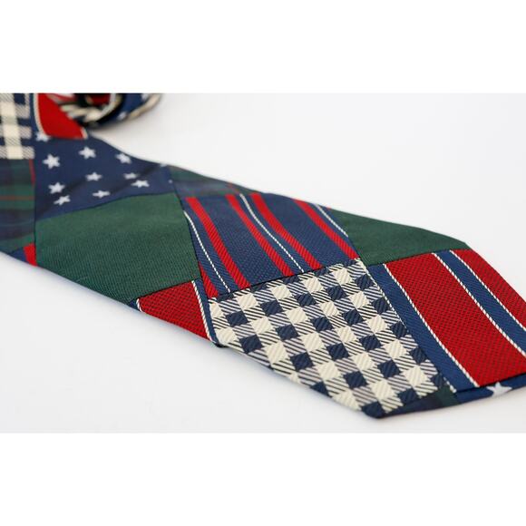 VTG 90s Tommy Hilfiger Patchwork Silk Tie Preppy Corporate Americana Plaid Star - Picture 4 of 16